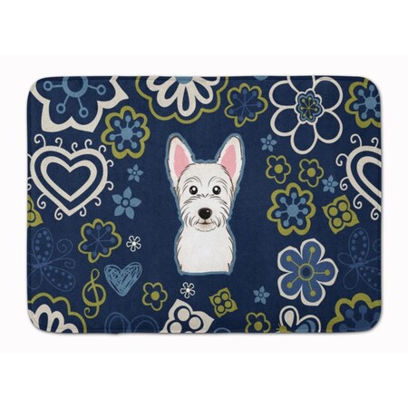 Jensendistributionservices Blue Flowers Westie Machine Washable Memory Foam Mat MI2552440